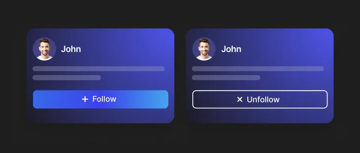 Buttons to follow or unfollow a social account