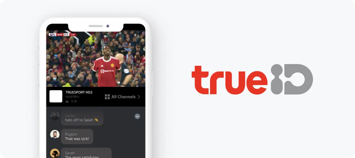 TrueID application showing a sportgame with live chat