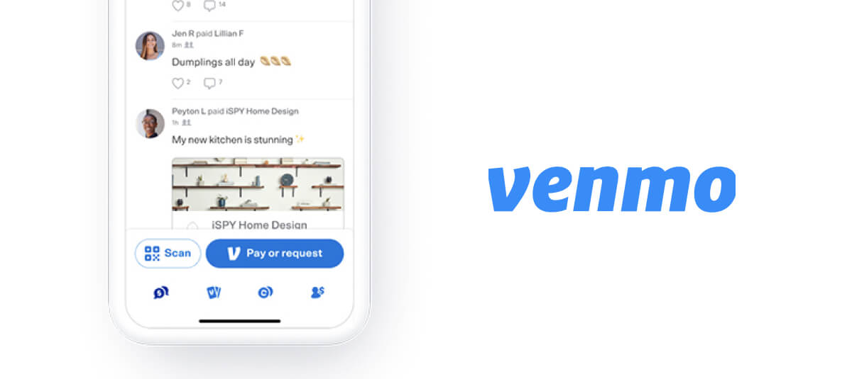 Venmo application showing pay or request button