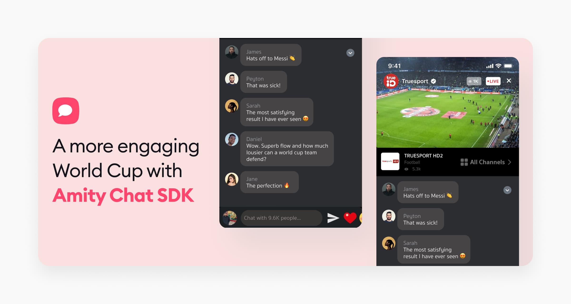 Utilizing social.plus Social Cloud, a live video stream is accompanied by a live chat feature.