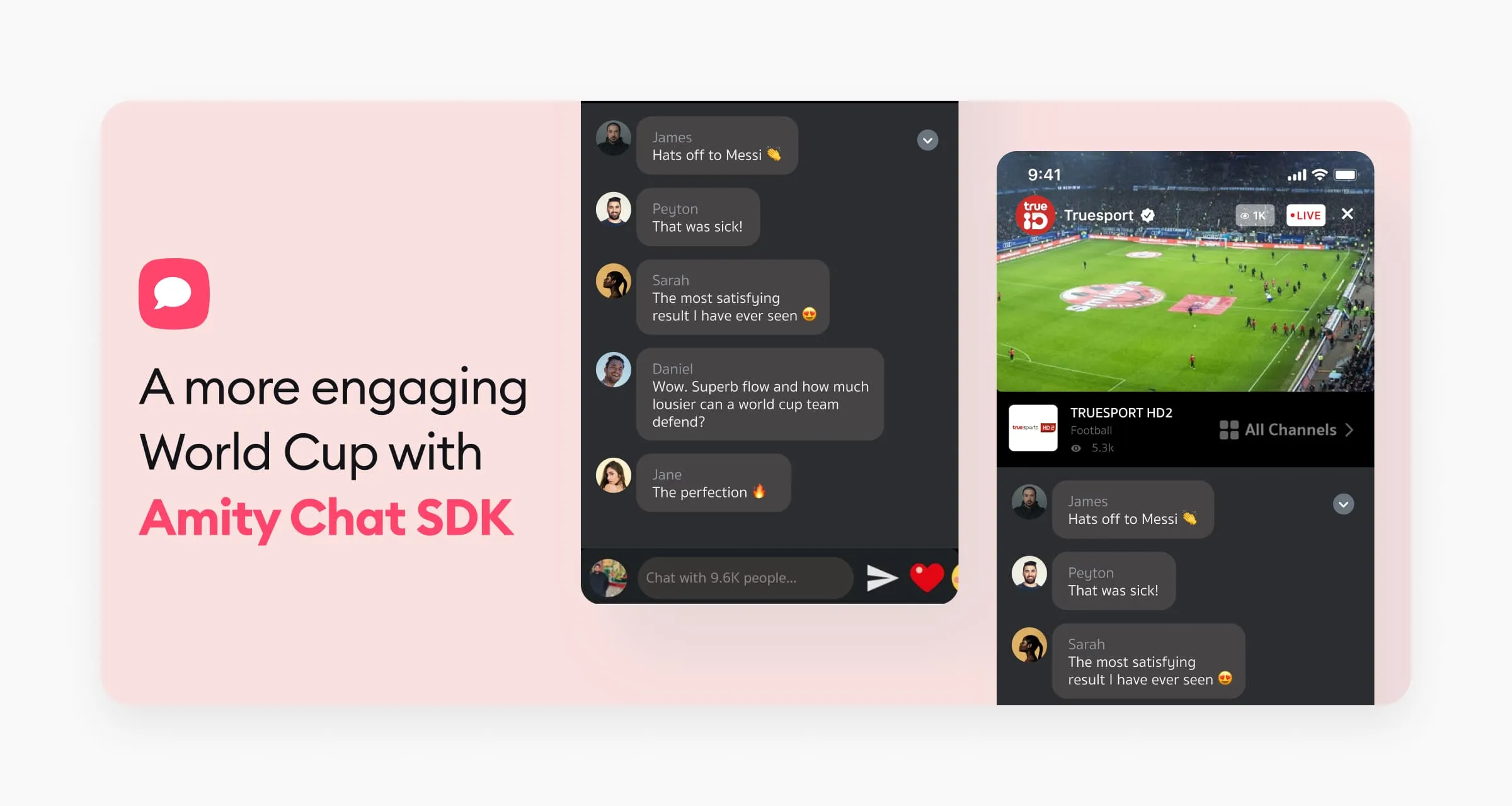 Utilizing social.plus Social Cloud, a live video stream is accompanied by a live chat feature.