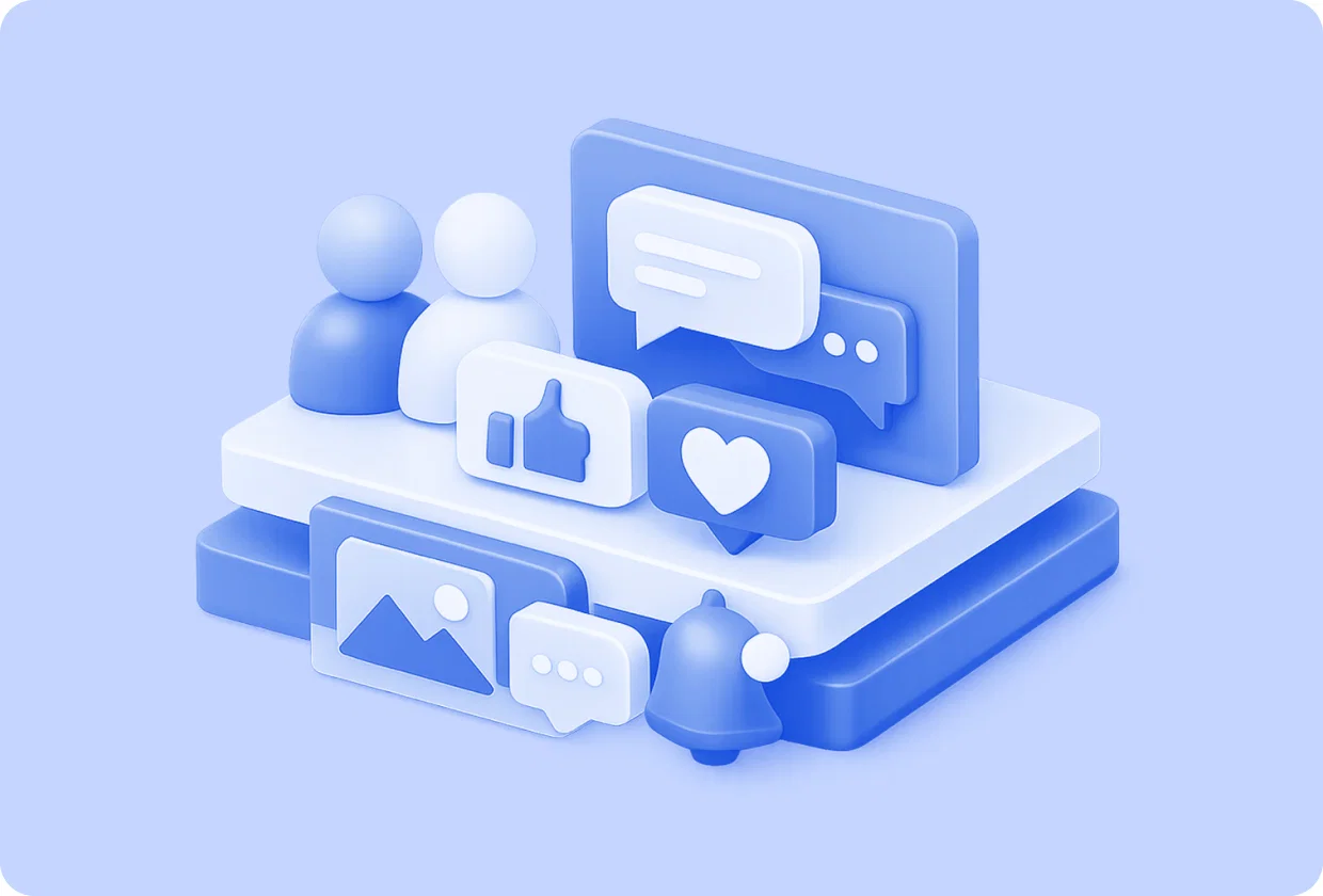 Abstract visualization of social network functions inside an app