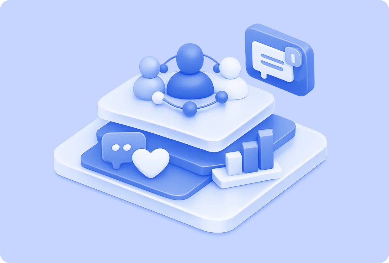 Abstract visualization of developing your own social network inside an app