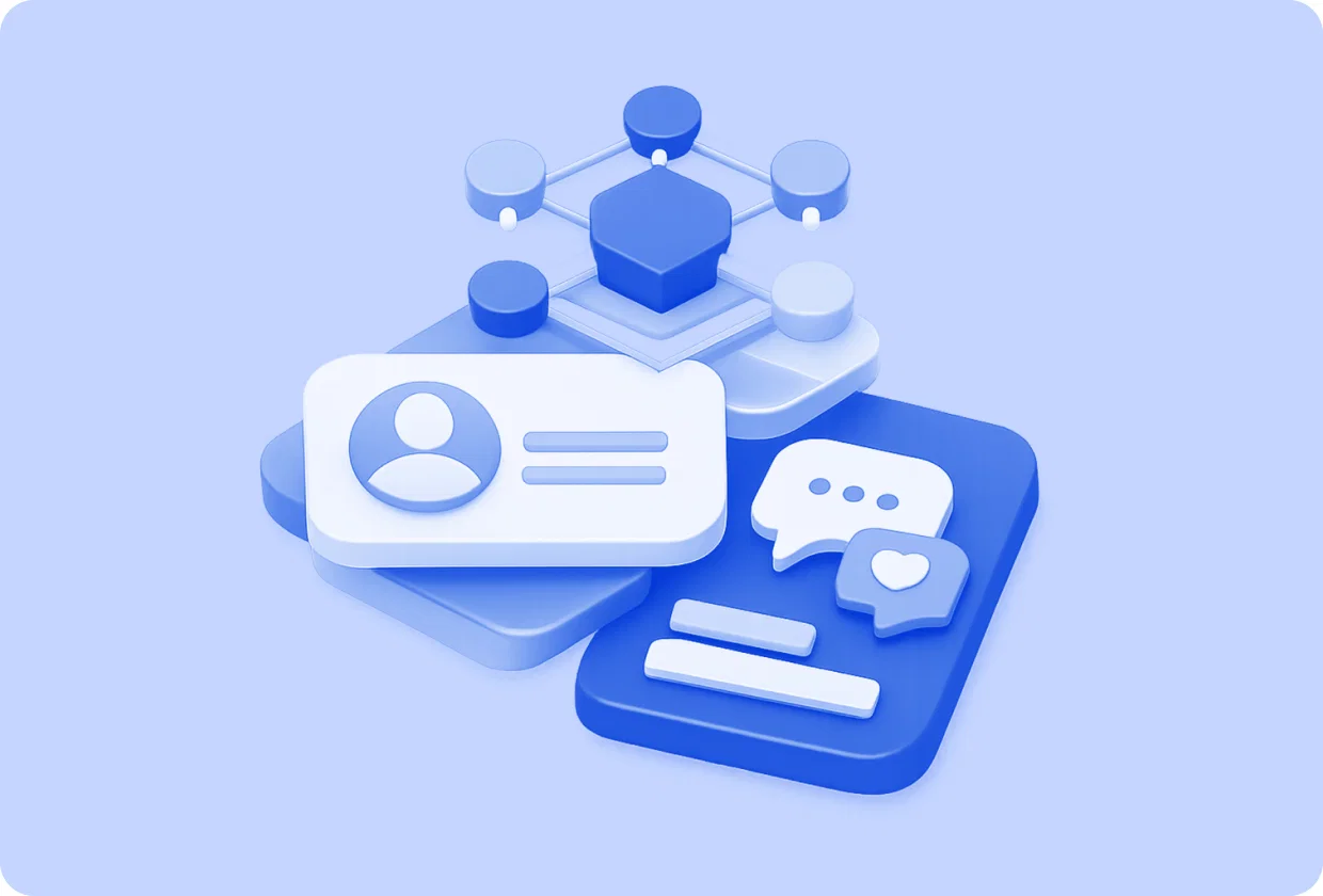 Abstract visualization of decentralized social network features in apps