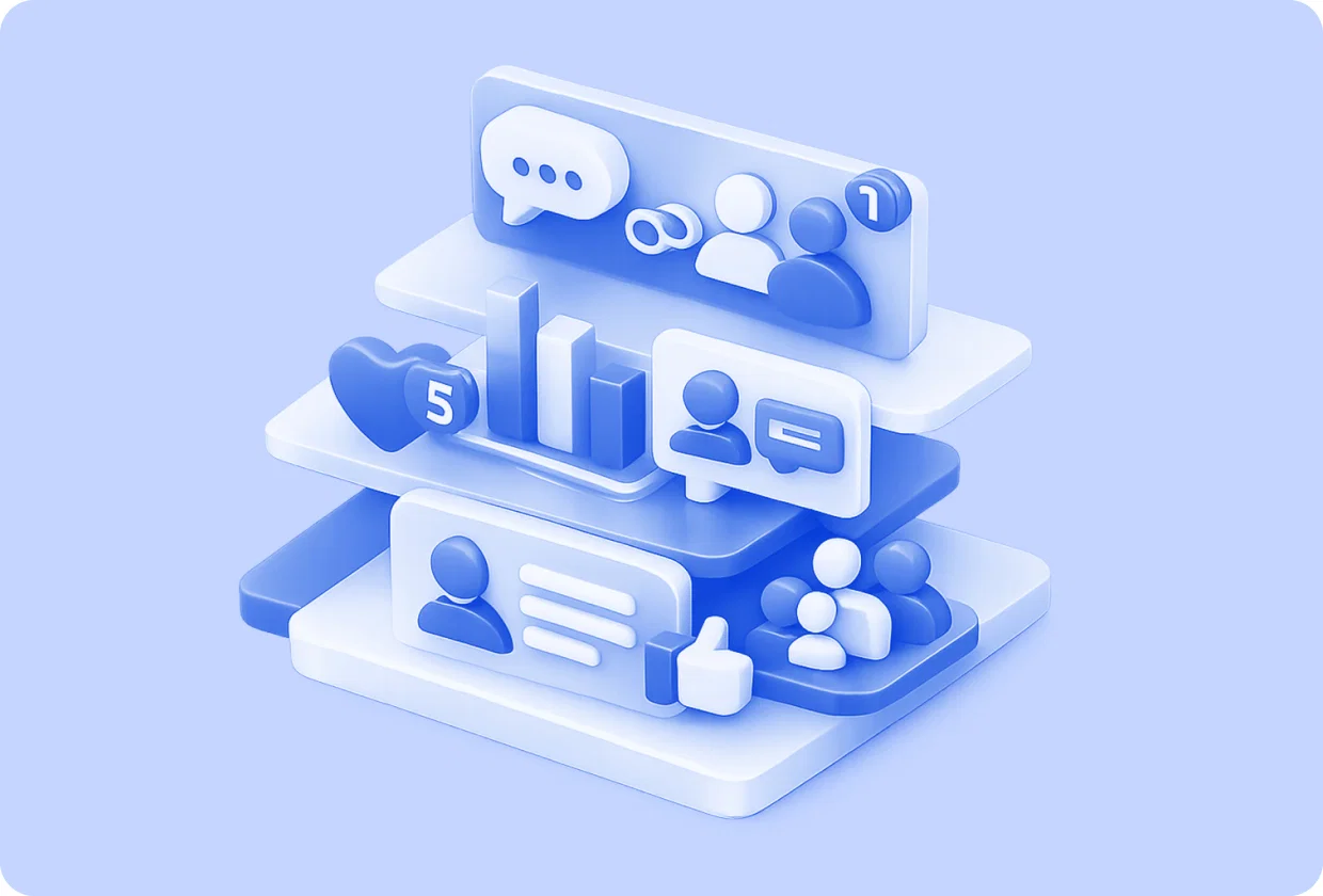 Abstract visualization of building social features in apps