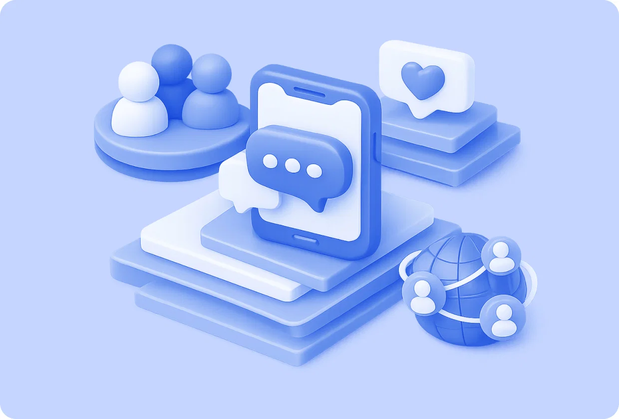 Abstract visualization of adding an online community to a mobile app