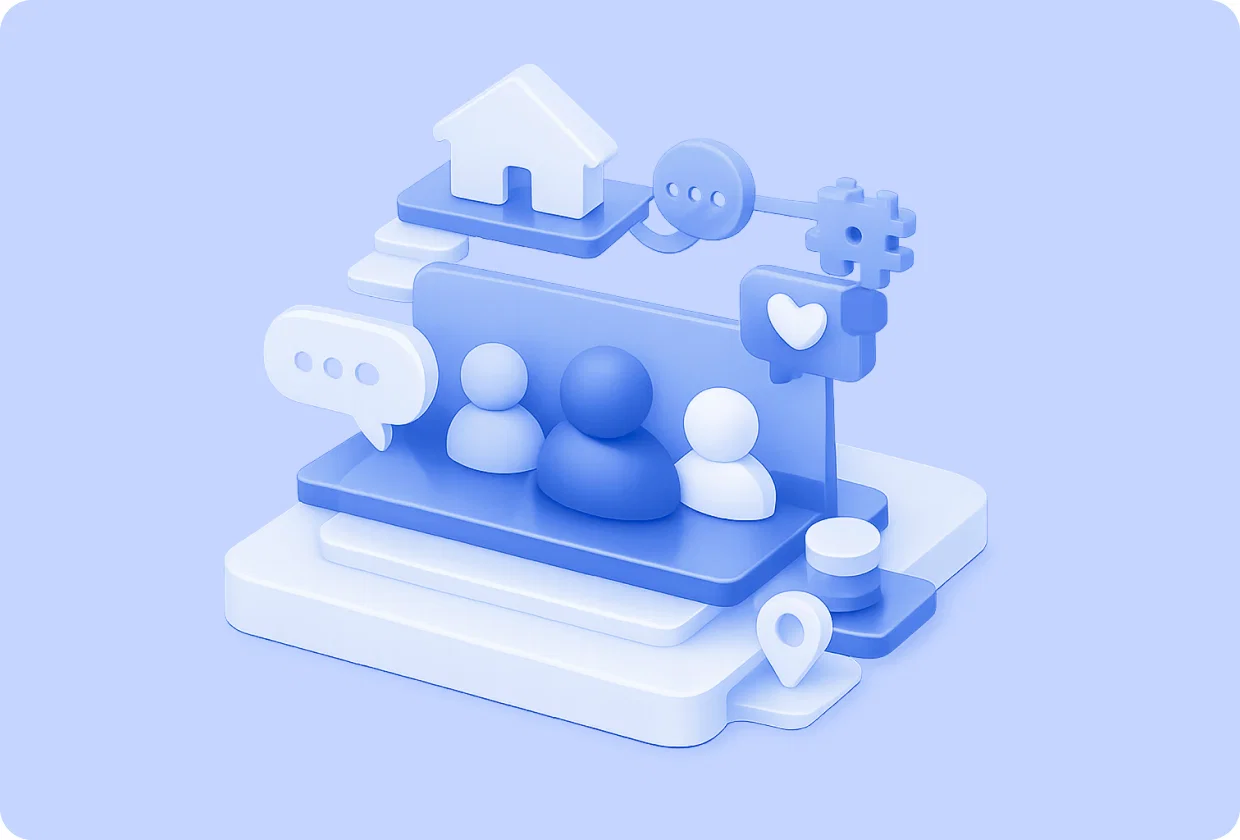 Abstract visualization of community social network development within an app