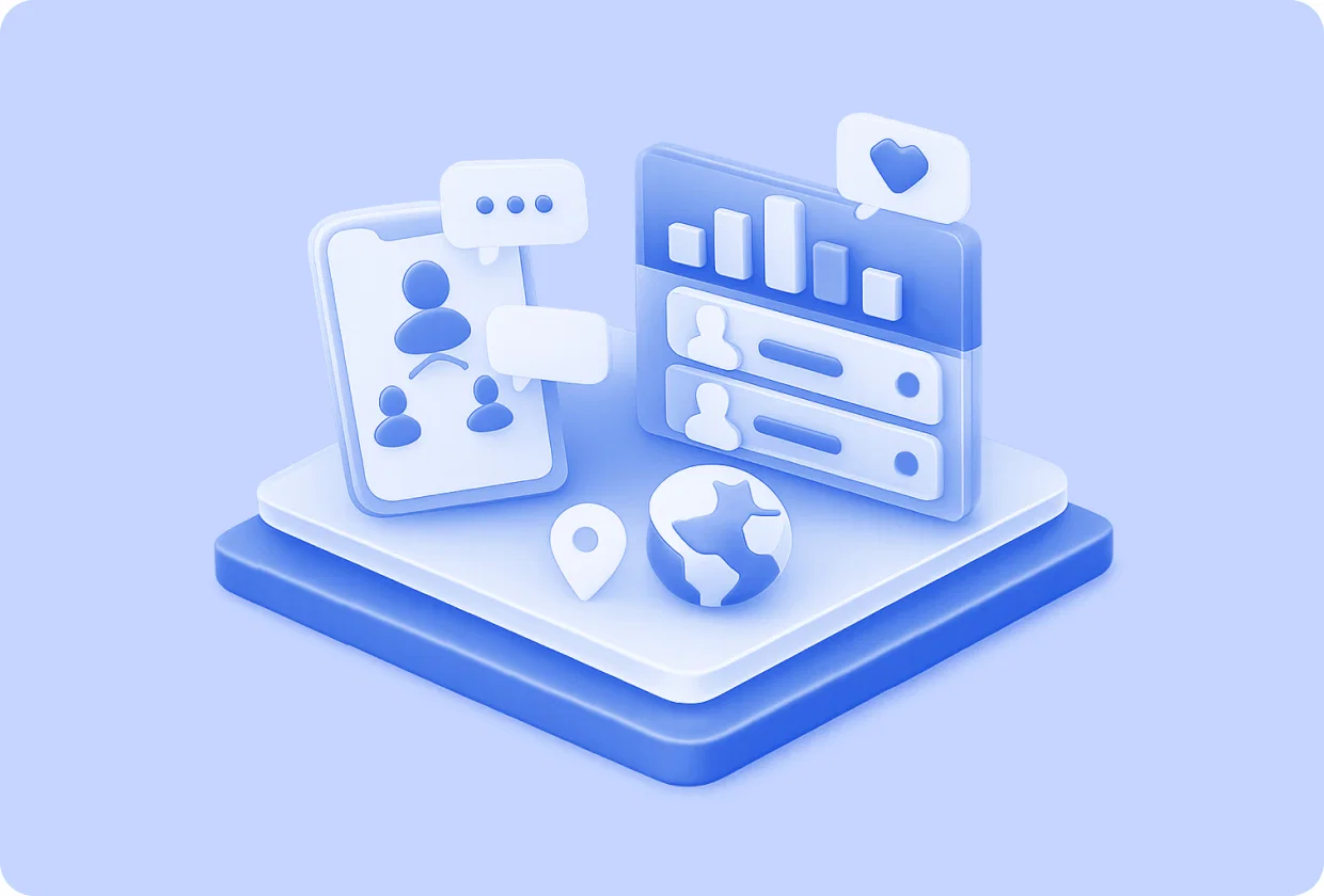 Abstract visualization of developing a social network inside an app