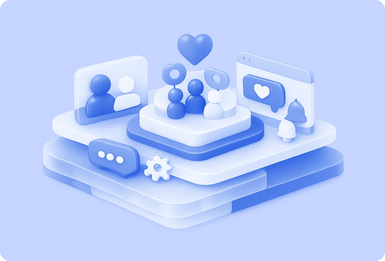 Abstract visualization of platform for creating in-app community experiences