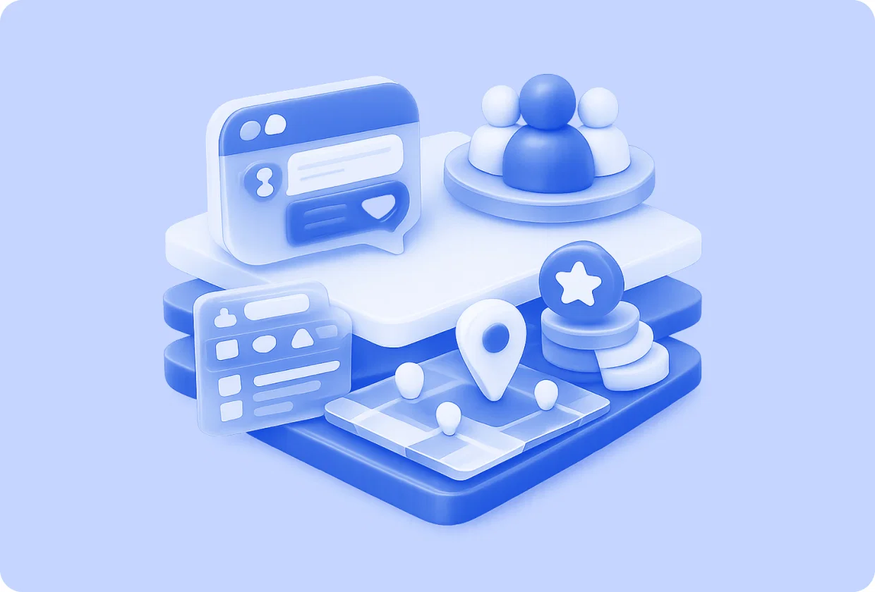 Abstract visualization of building community features in apps