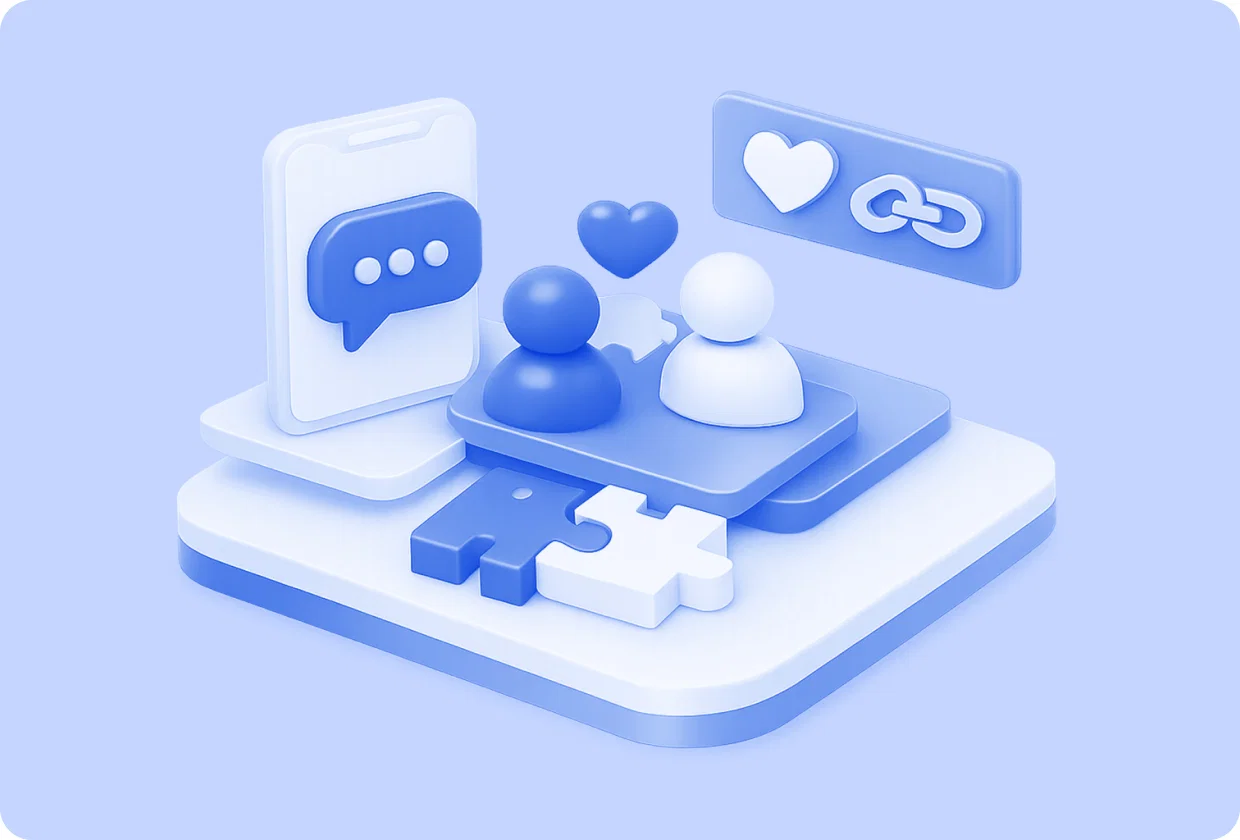 Abstract visualization of building social features in mobile apps