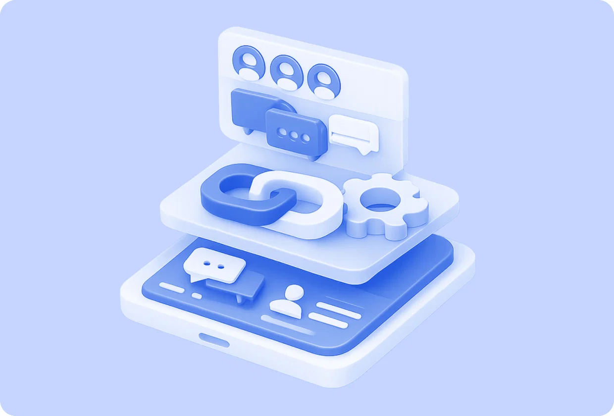 Abstract visualization of white-label community integration in apps