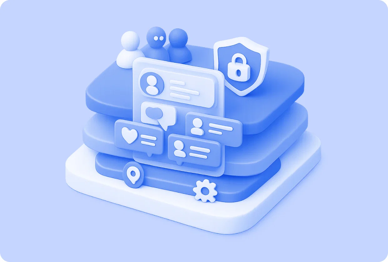 Abstract visualization of platform for adding ready-made social features to mobile apps