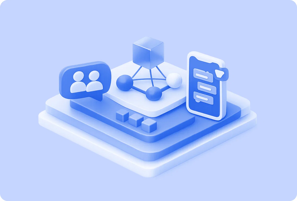 Abstract visualization of decentralized social networking tools in apps