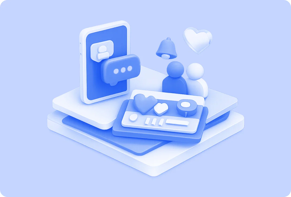 Abstract visualization of building social features inside mobile apps