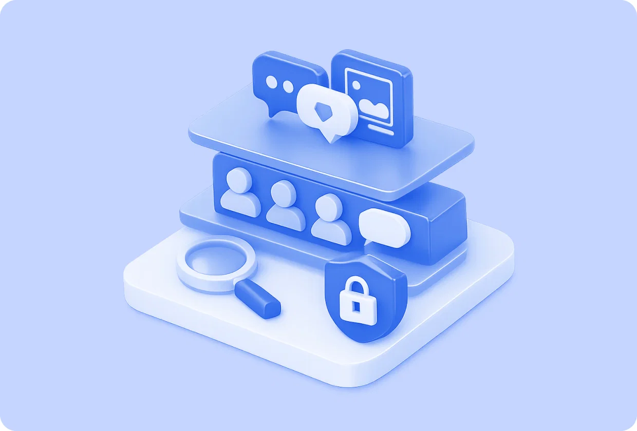 Abstract visualization of creating a private social network within an app