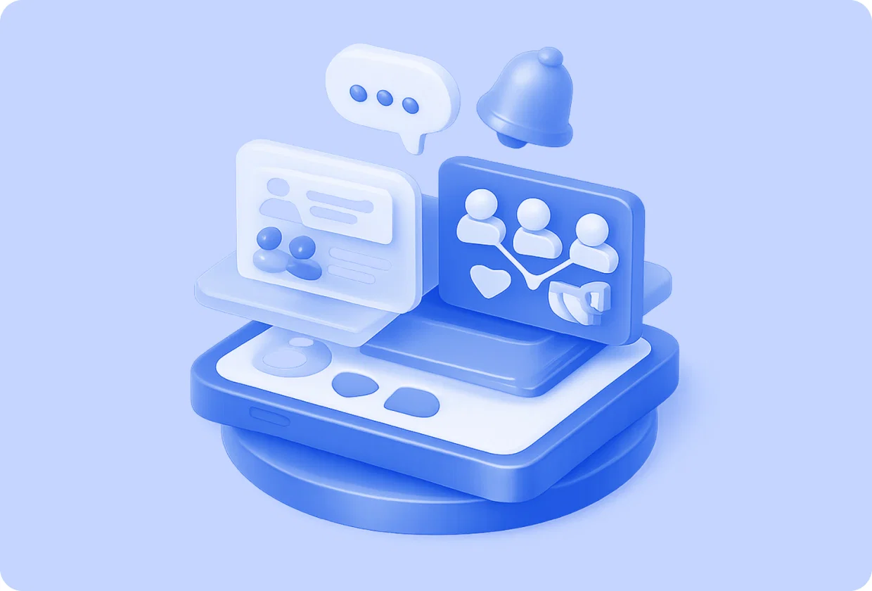 Abstract visualization of embedding social community features in mobile apps