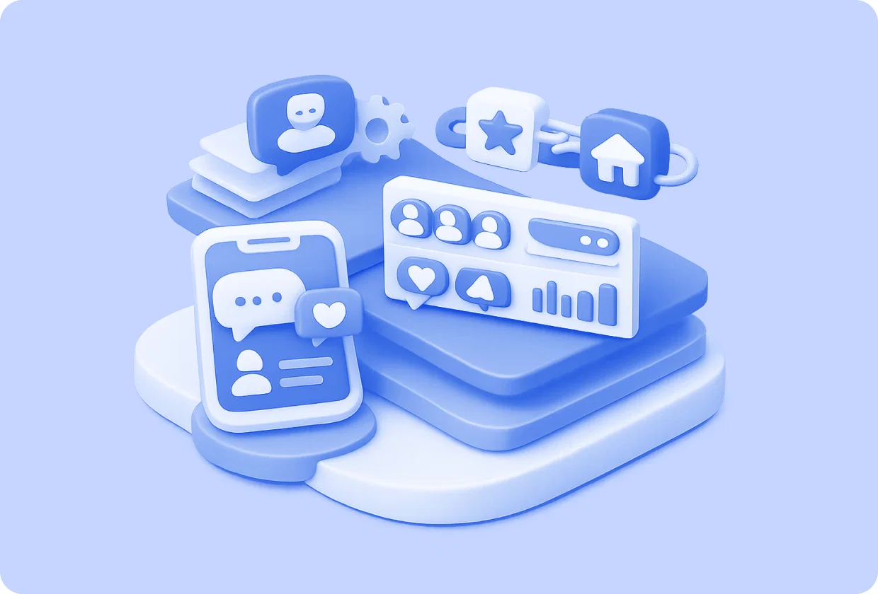 Abstract visualization of integrating white-label community features into apps