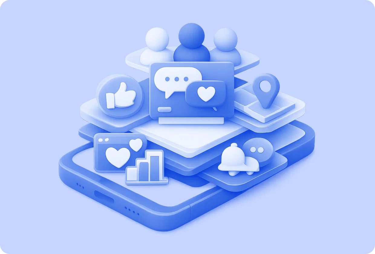 Abstract visualization of digital community implementation inside a mobile app