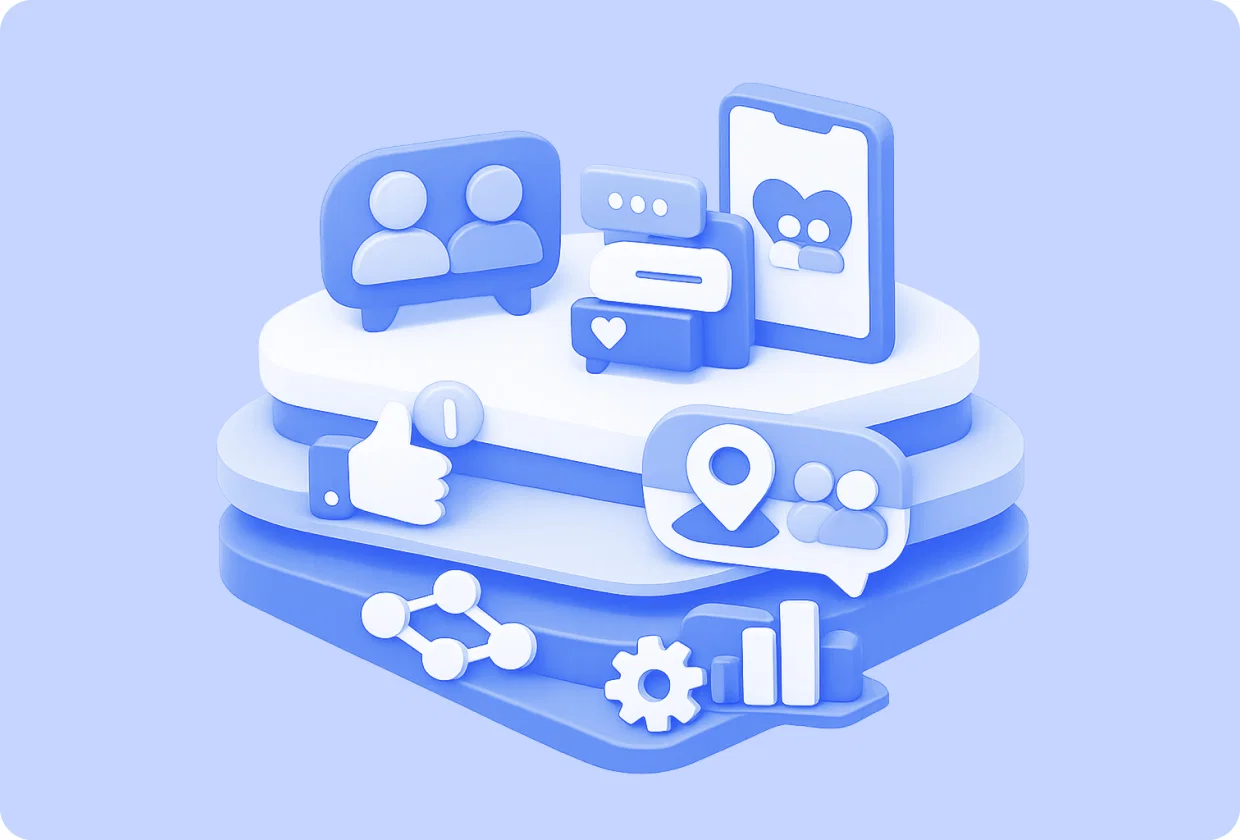 Abstract visualization of developing community features in apps