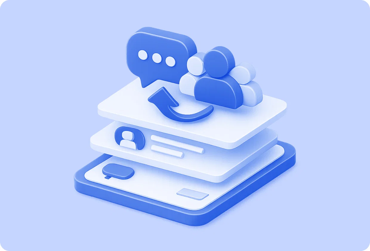 Abstract visualization of adding an online community to apps