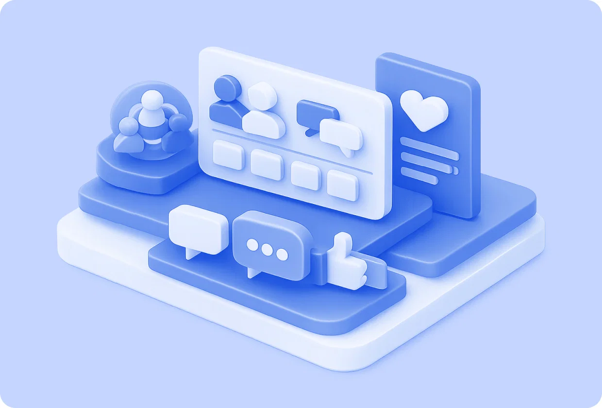 Abstract visualization of white-label community integration into apps