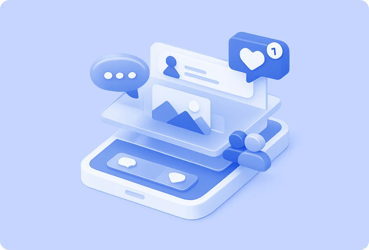 Abstract visualization of embedding social feeds directly inside an app