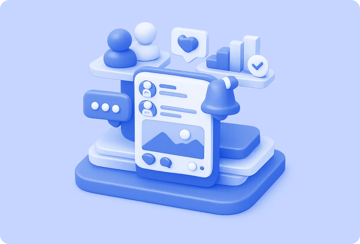 Abstract visualization of implementing social feeds in apps