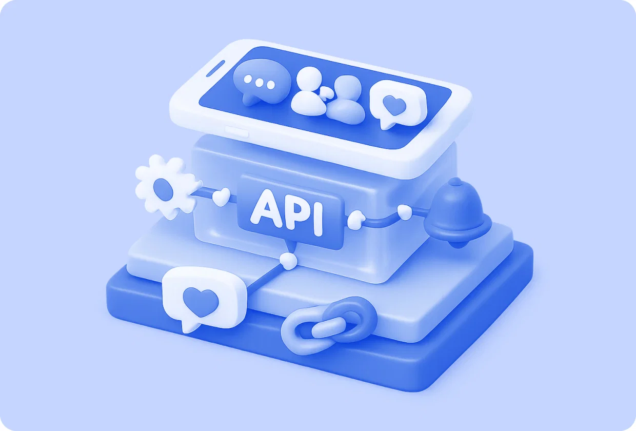 Abstract visualization of API for adding online community features to mobile apps