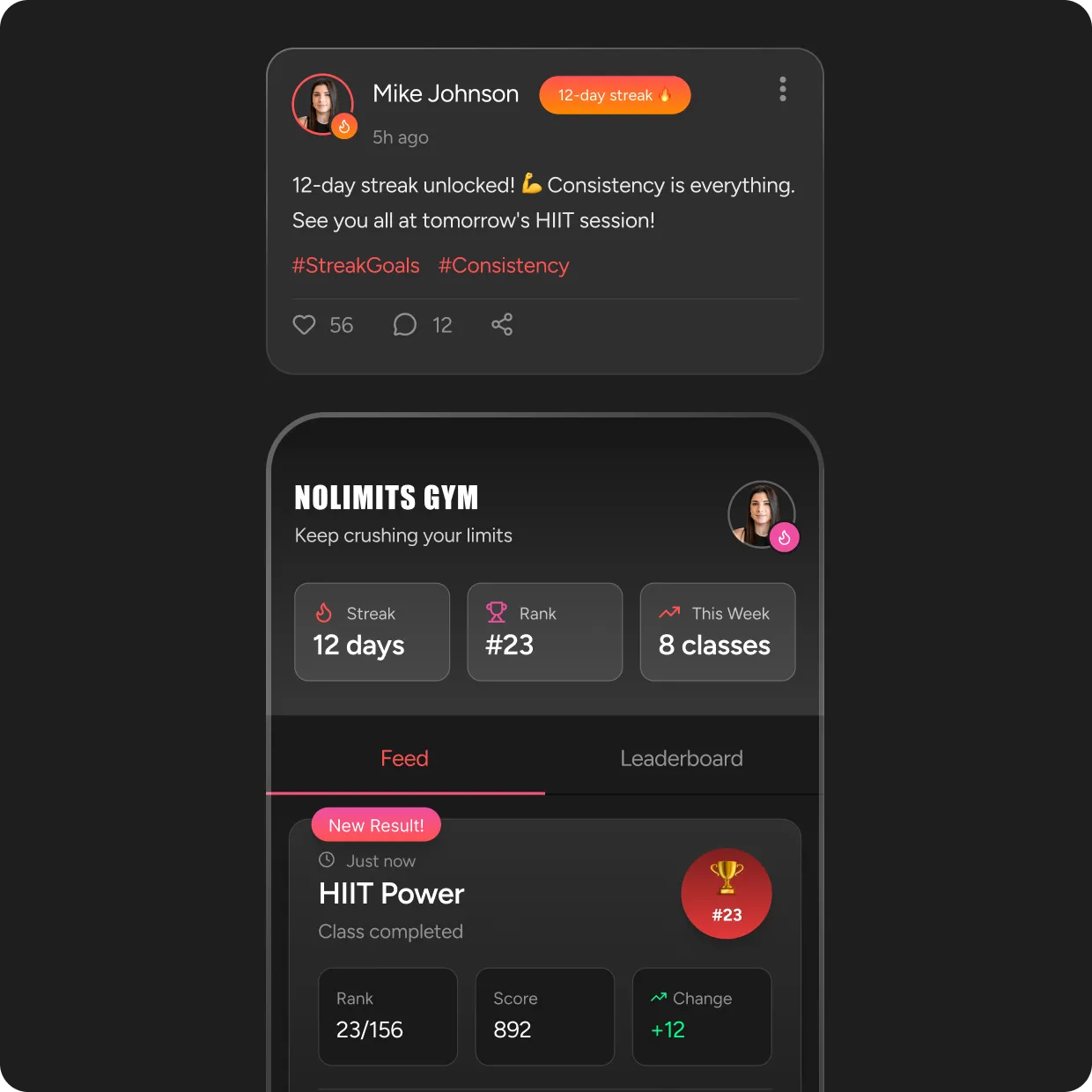 A feed focused on tracking workouts, habits, or milestones shared by users.