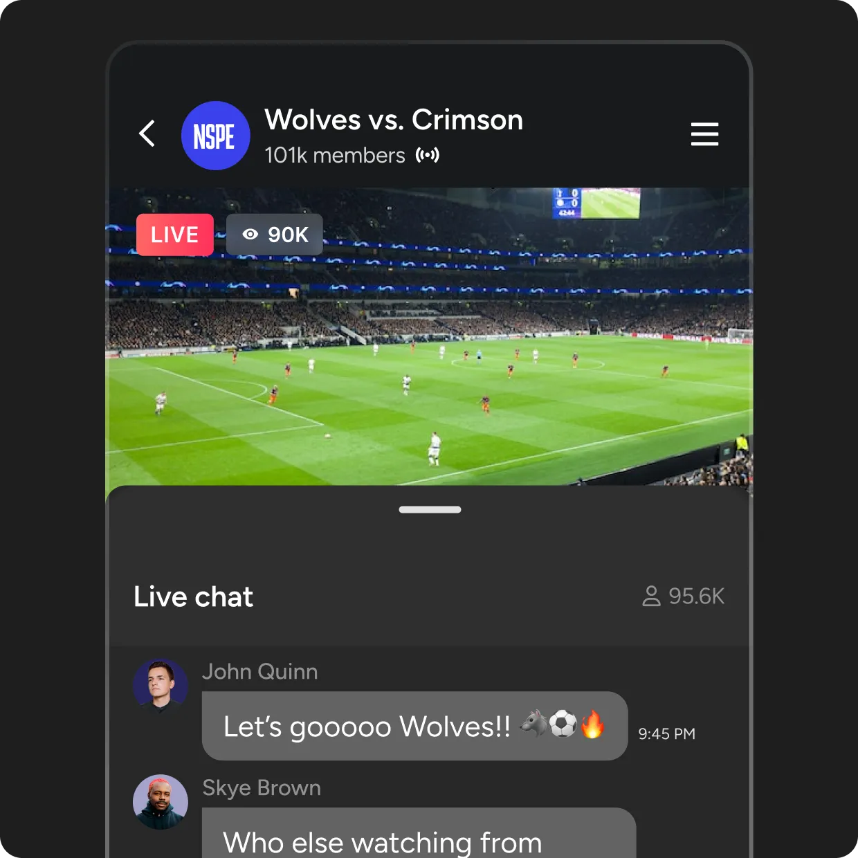 Broadcast games or matches with fan interaction.