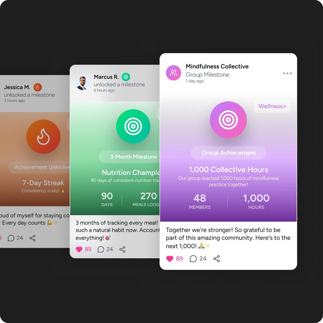 Detailed workout or run summaries with distance, pace, and time.