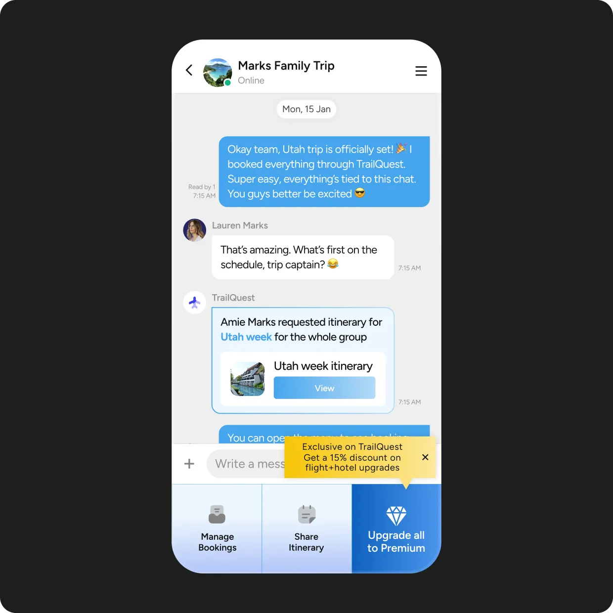 Travelers plan, share updates, and ask questions.