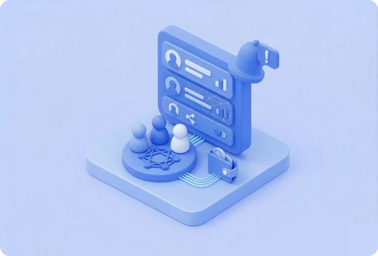 Abstract visualization of decentralized social features in apps