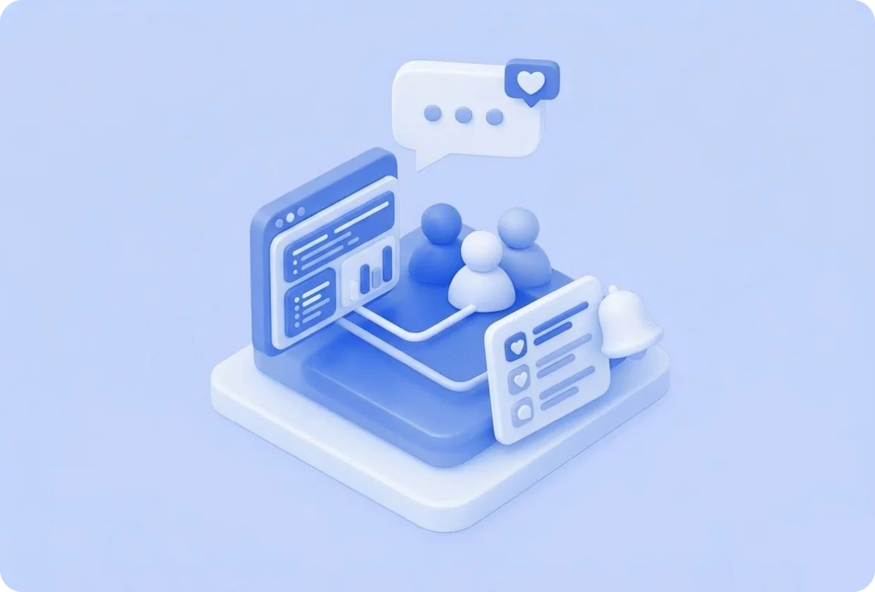 Abstract visualization of developing custom social network features in apps