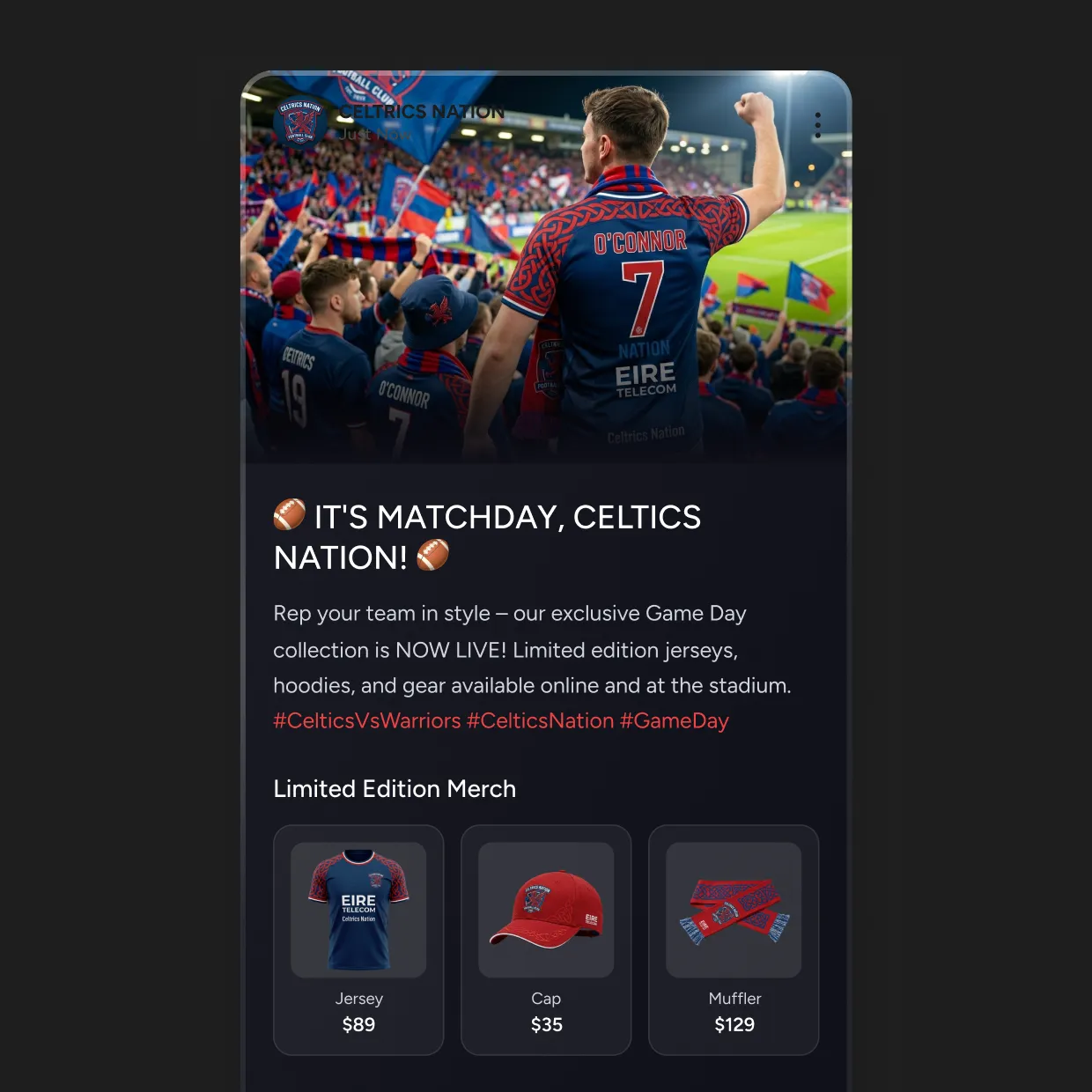 Fans and creators tag merch, picks, and partner offers across game day posts.