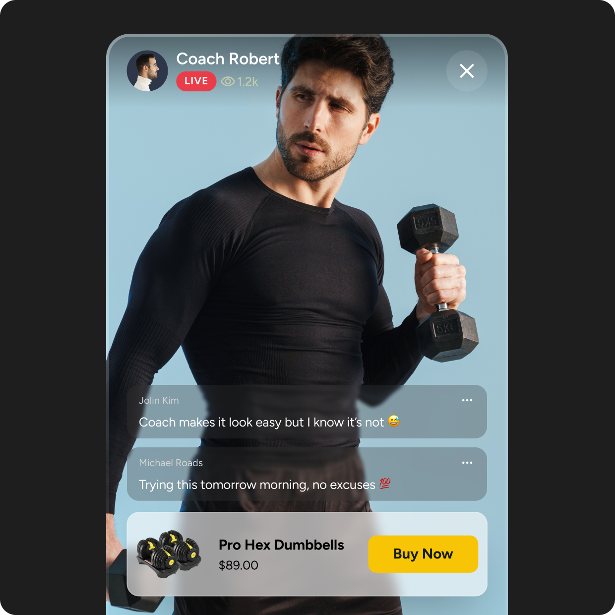Coaches pin gears, supplements, or programs for viewers to explore in real time.