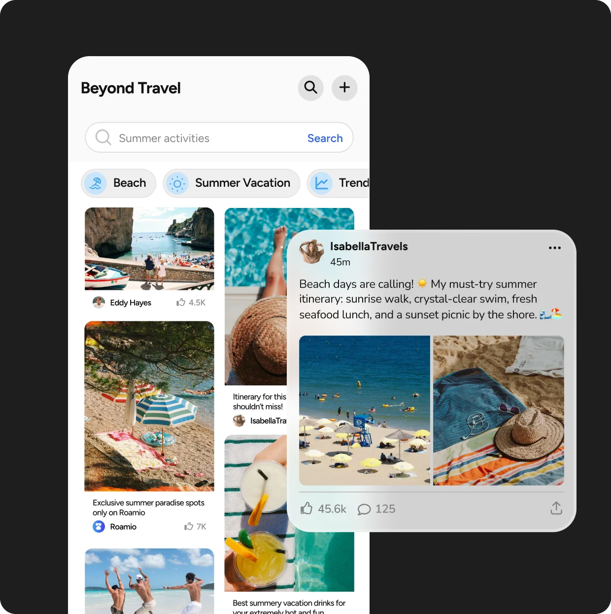 A discovery feed where destinations, stories, and local creators surface for each traveler.