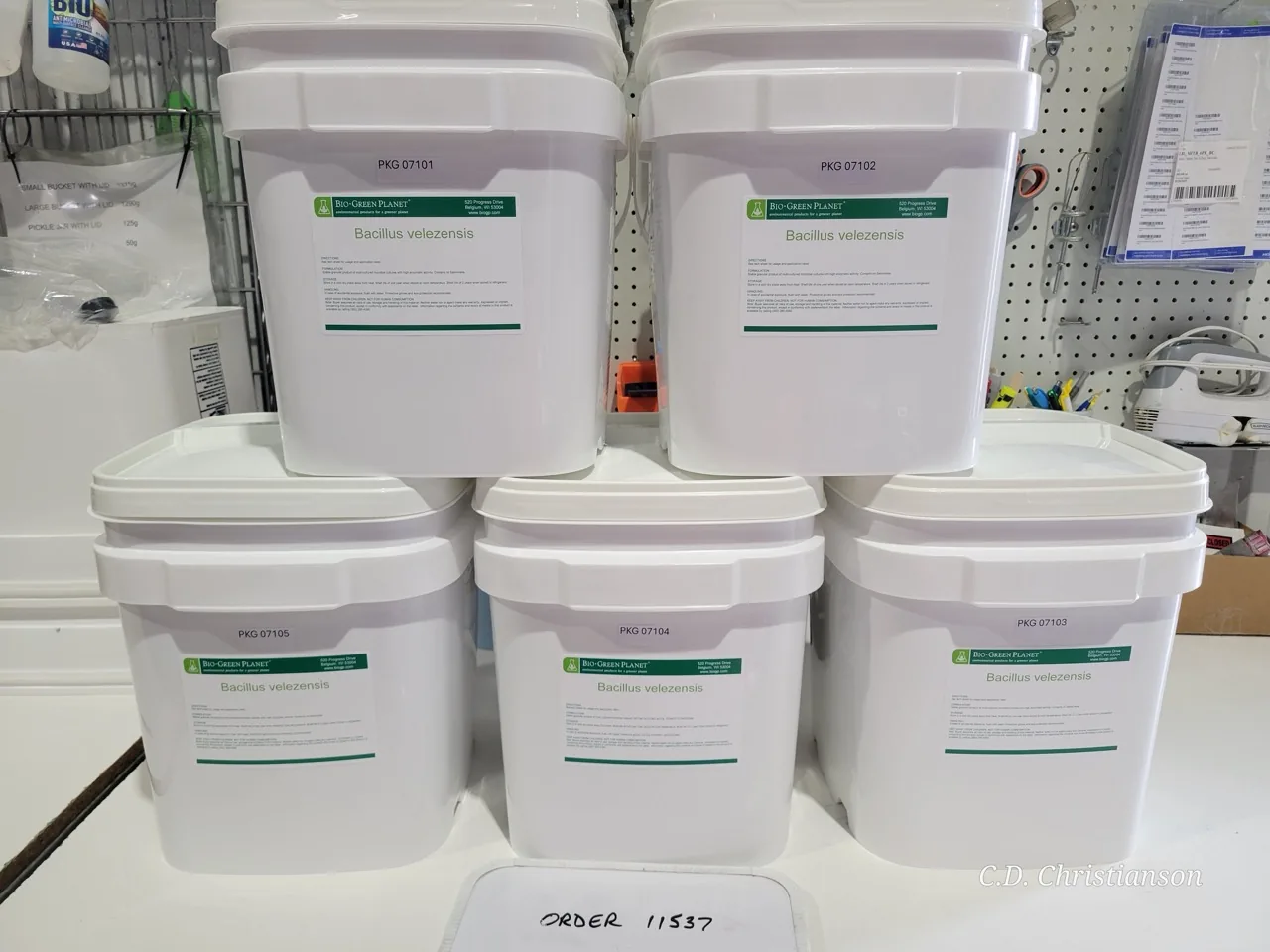 Packaged ABI microbial product staged for a customer order