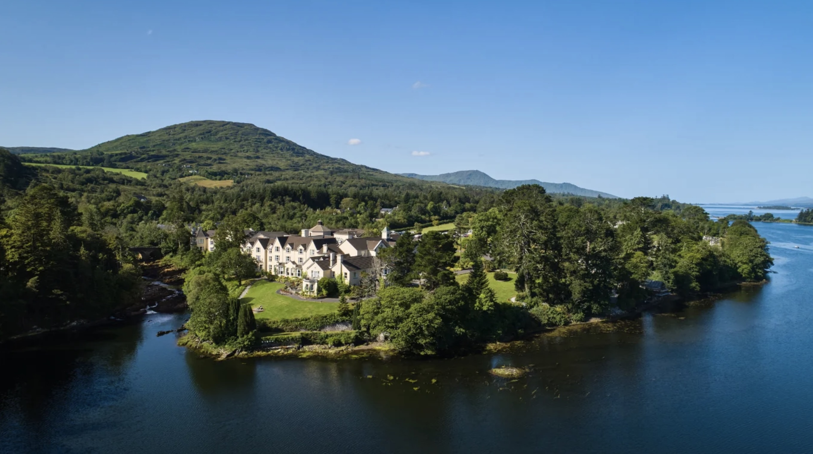 An arial view of Sheen Falls Lodge