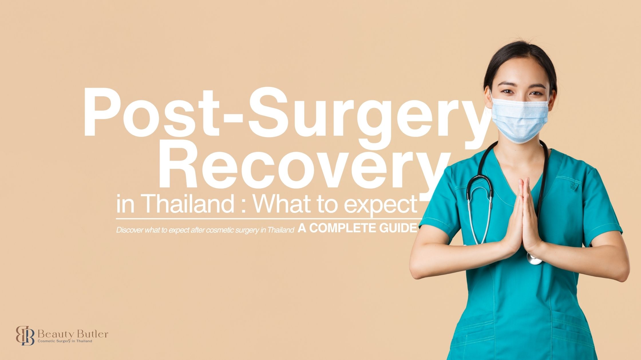 Woman relaxing in a cozy Thai hotel room post-surgery with a nurse providing care and support.
