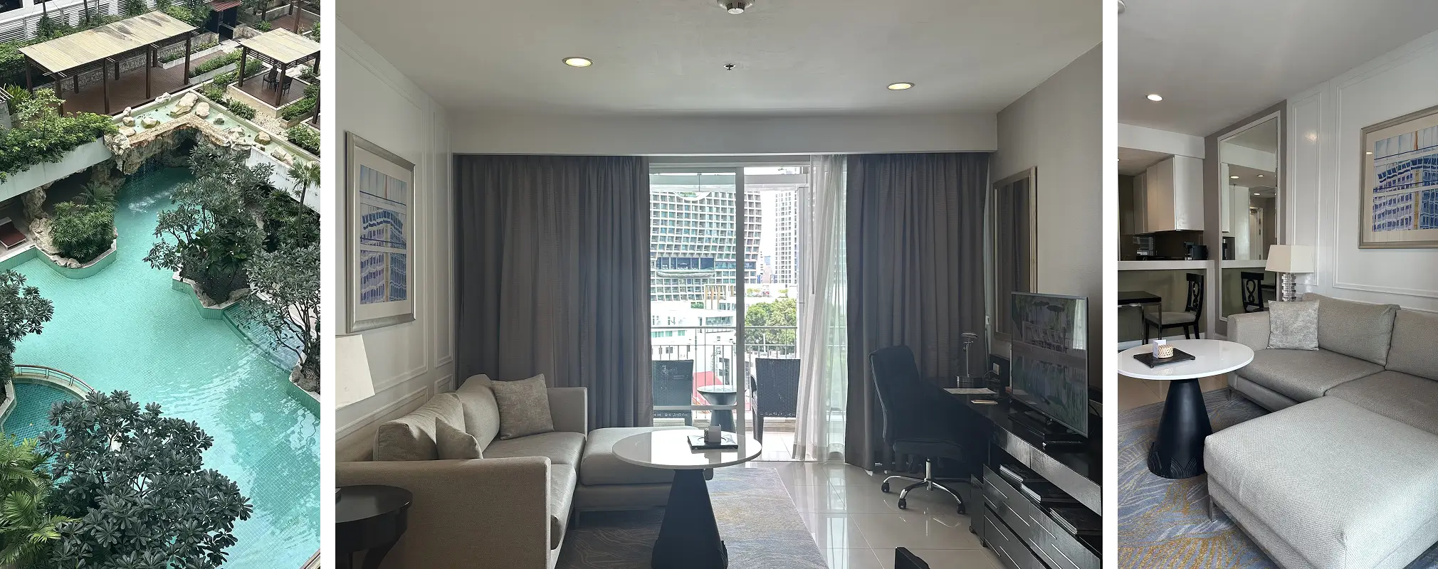 Christine’s recovery stay at Dusit Suites with garden and pool views.