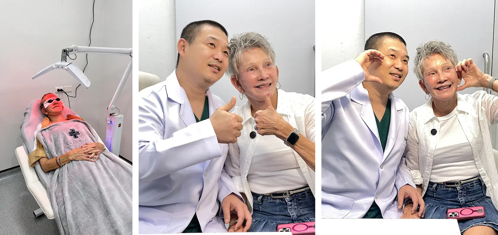 Nanci receiving LED light therapy and follow up consultation with Dr Note