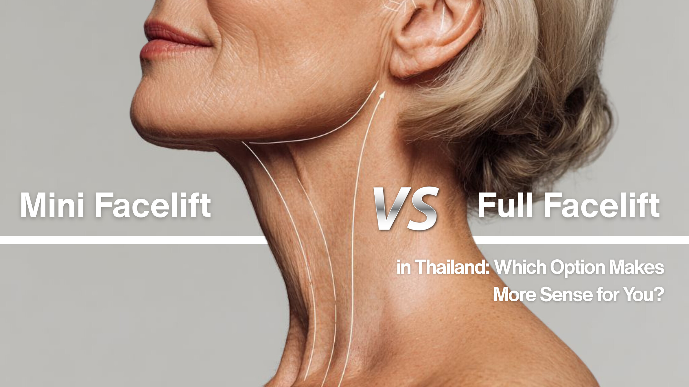 Close-up of a woman's lower face and jawline in soft natural light, representing mini facelift versus full facelift results in Thailand