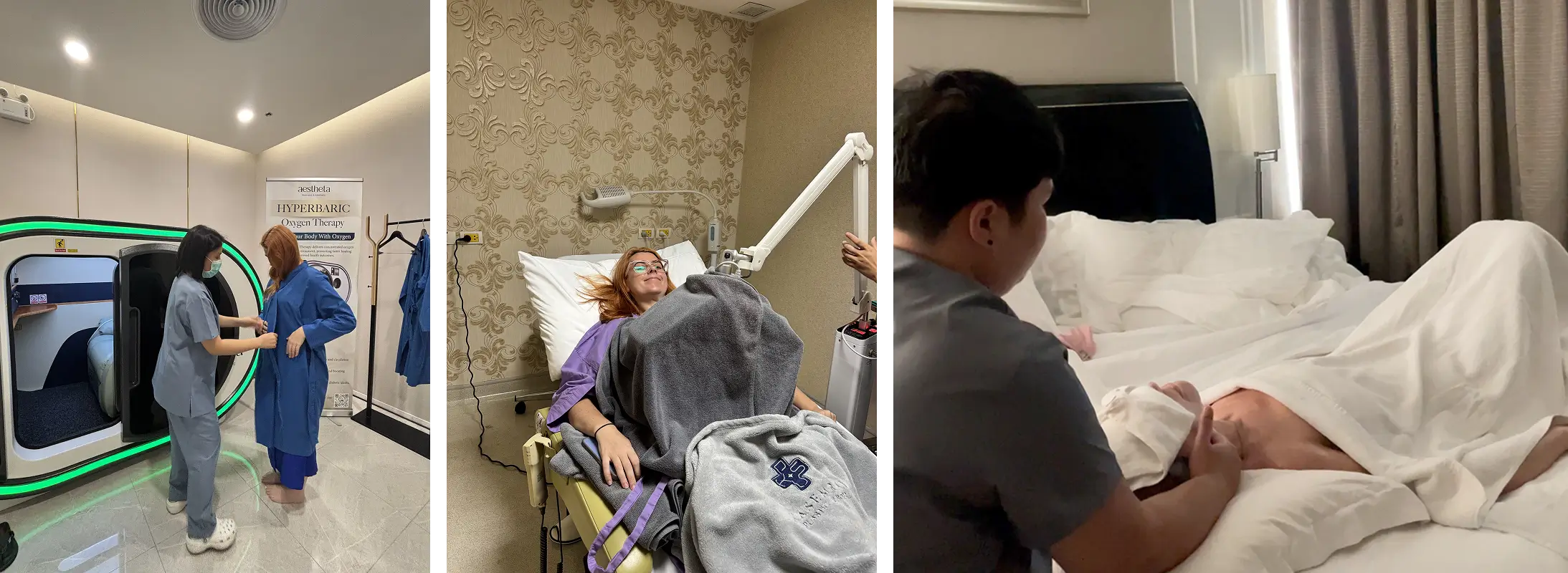 Beauty Butler patient receiving hyperbaric oxygen therapy and aftercare treatments during her recovery in Bangkok