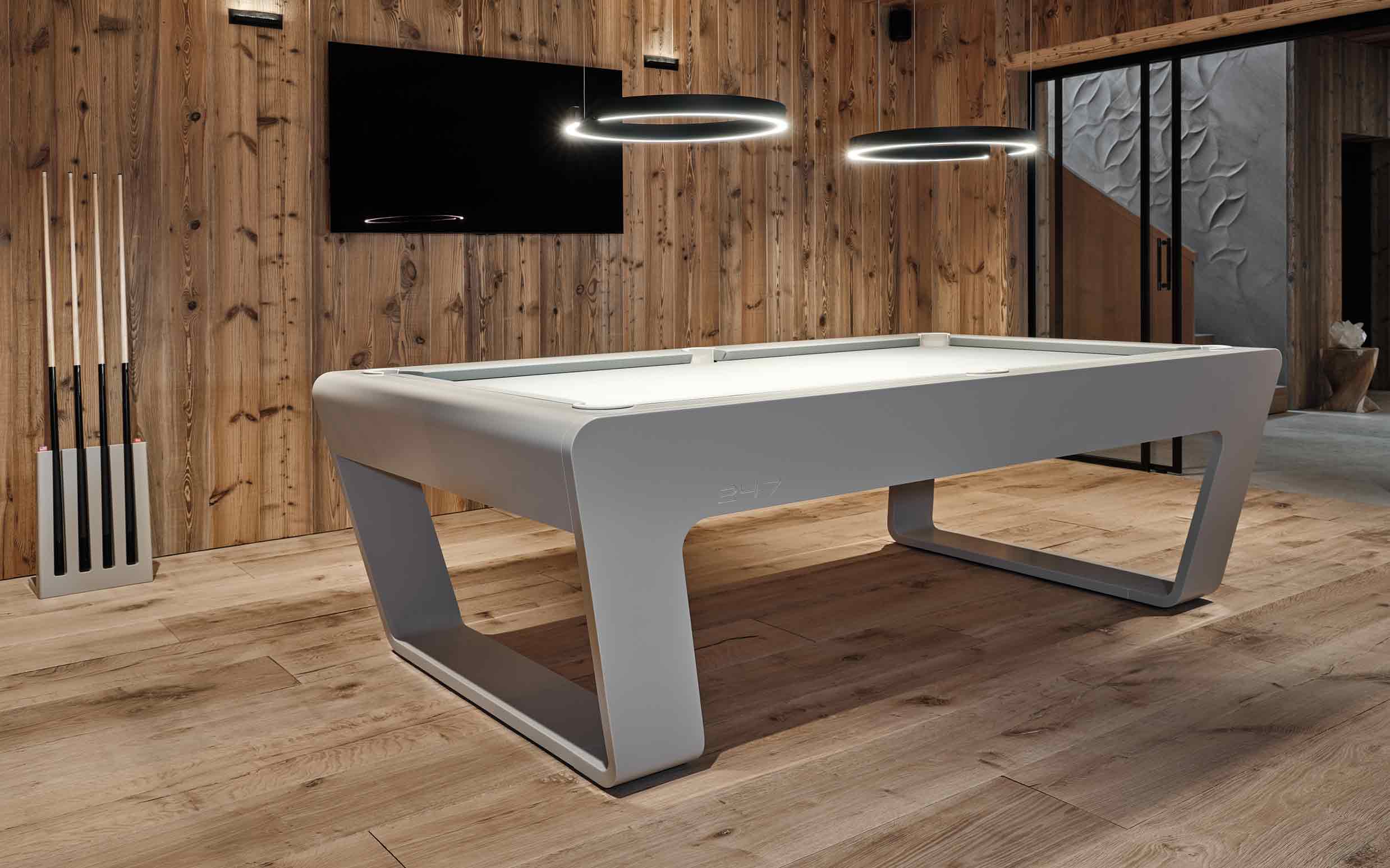 Image of a white designer pool table designed by Studio F.A. Porsche