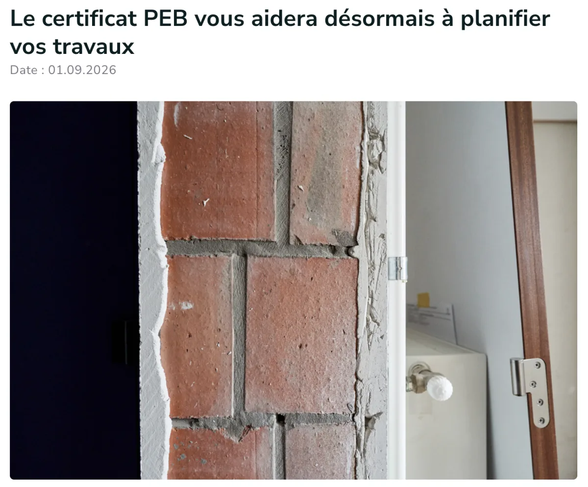 Le certificat PEB vous aidera désormais à planifier vos travaux