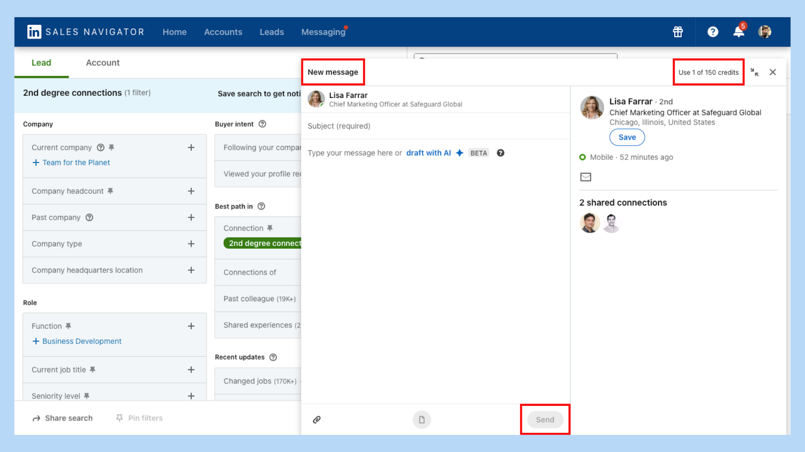 Sending LinkedIn InMail to 2nd-degree connection using credits in Sales Navigator