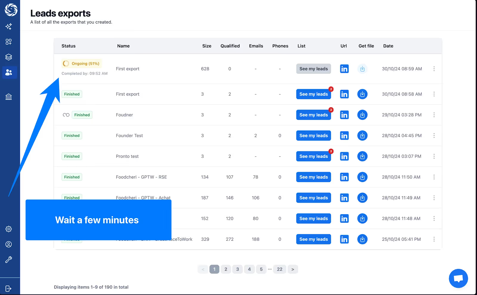 Track lead export progress in Pronto and access your Sales Navigator results once completed