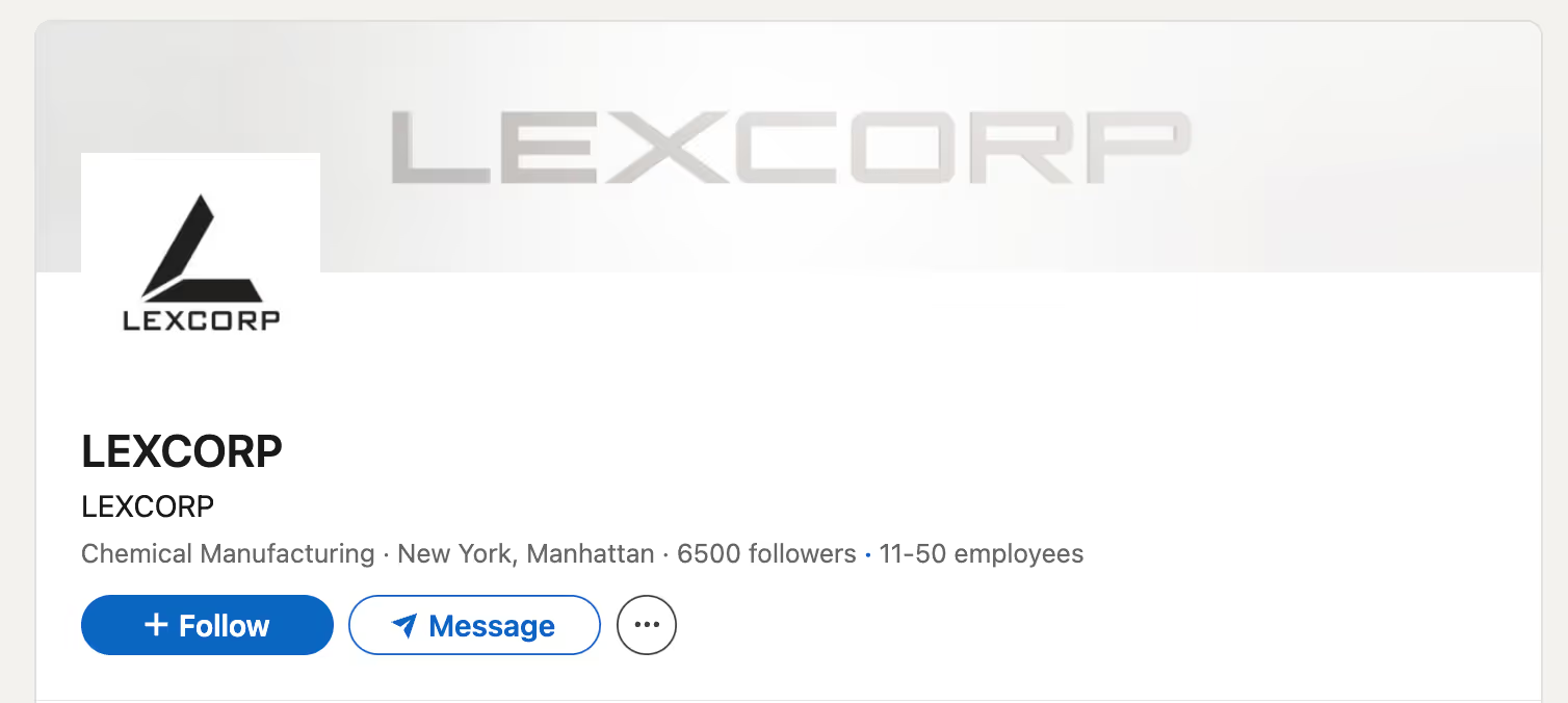 LexCorp LinkedIn company page used as example for company data extraction with Pronto from Sales Navigator